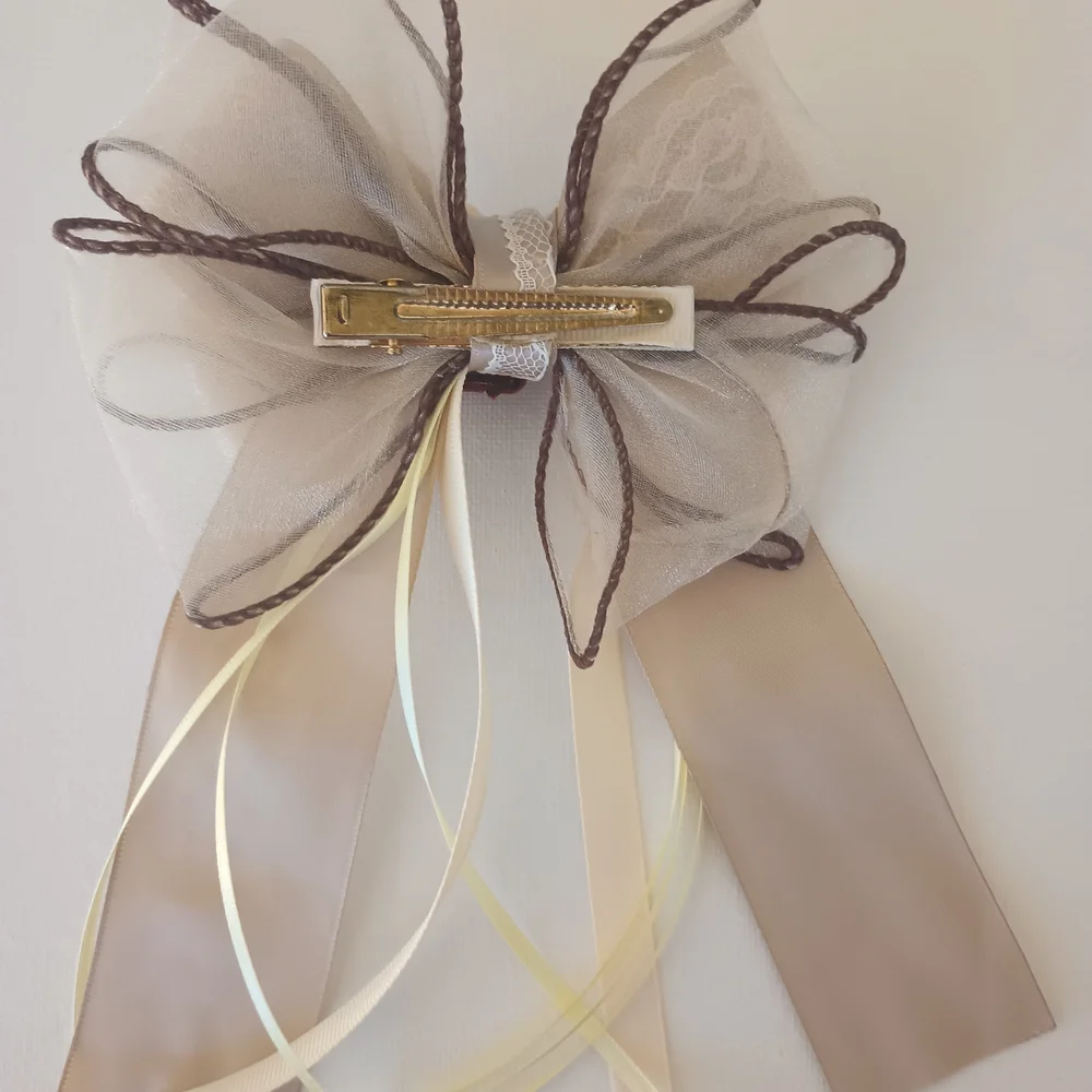 Chic Cream Lace Hair Bow with Floral Accents🎀✨